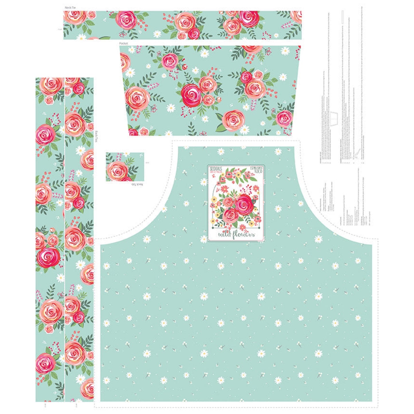 Poppy & Posey Garden Apron Mint Panel