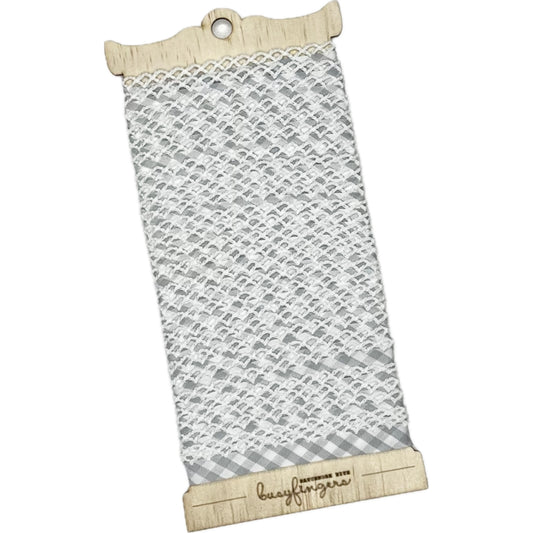 Gingham Crochet Edge Bias Tape Grey