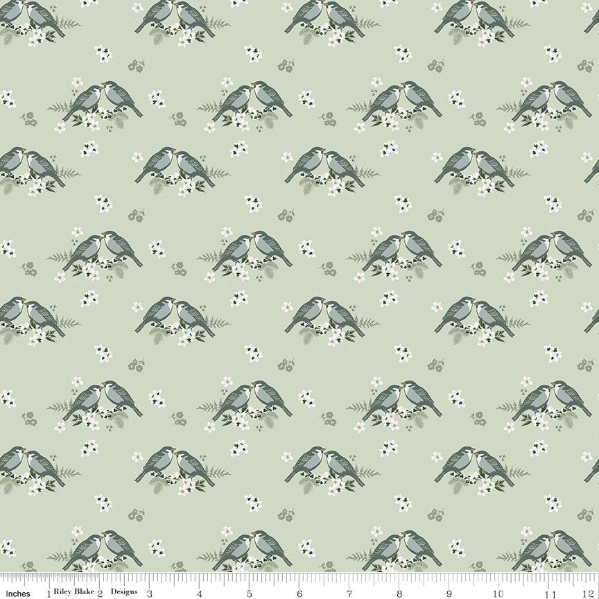 Gingham Fields Birds Pistachio