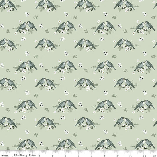 Gingham Fields Birds Pistachio