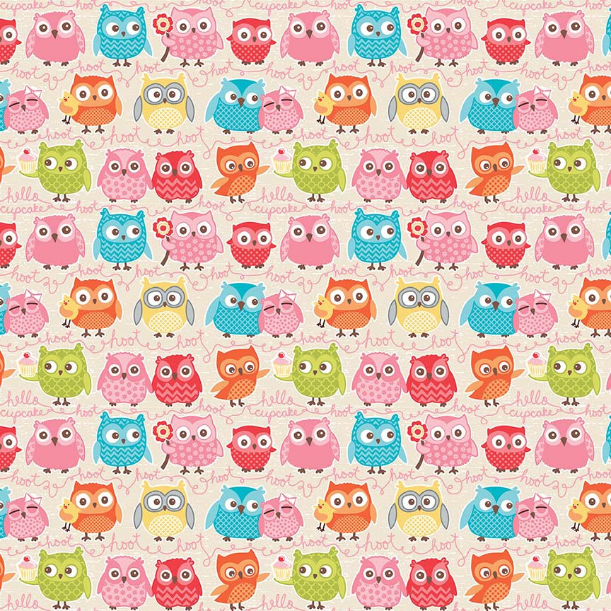 Knit Tree Party Owls Cream Remnant 3.6m