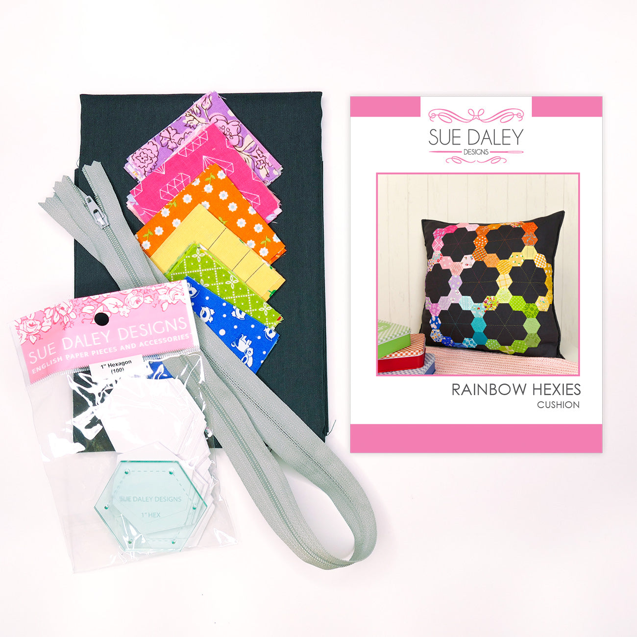 Rainbow Hexies Cushion Fabric Kit