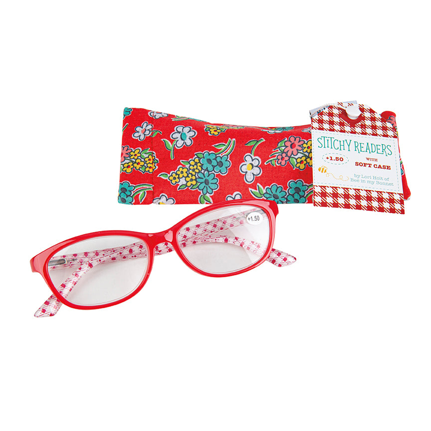 Lori Holt Lesebrille rot mit weichem Etui +1,50 Stärke