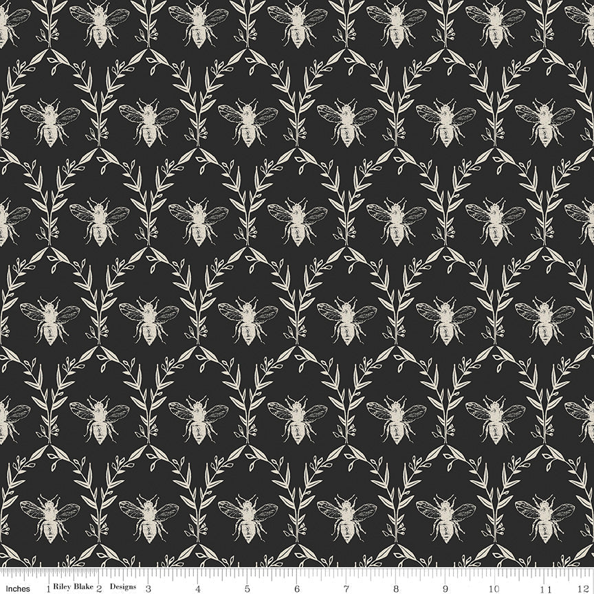 Honey Bee Damask Black