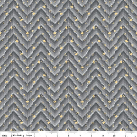 Floral Hues Gray Floral Chevron